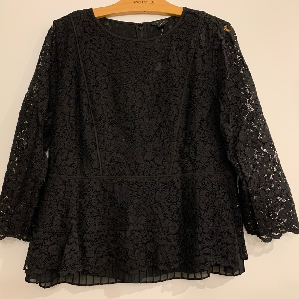 Ann Taylor Flower Lace Peplum Top in Black - Very elegant and flattering!!